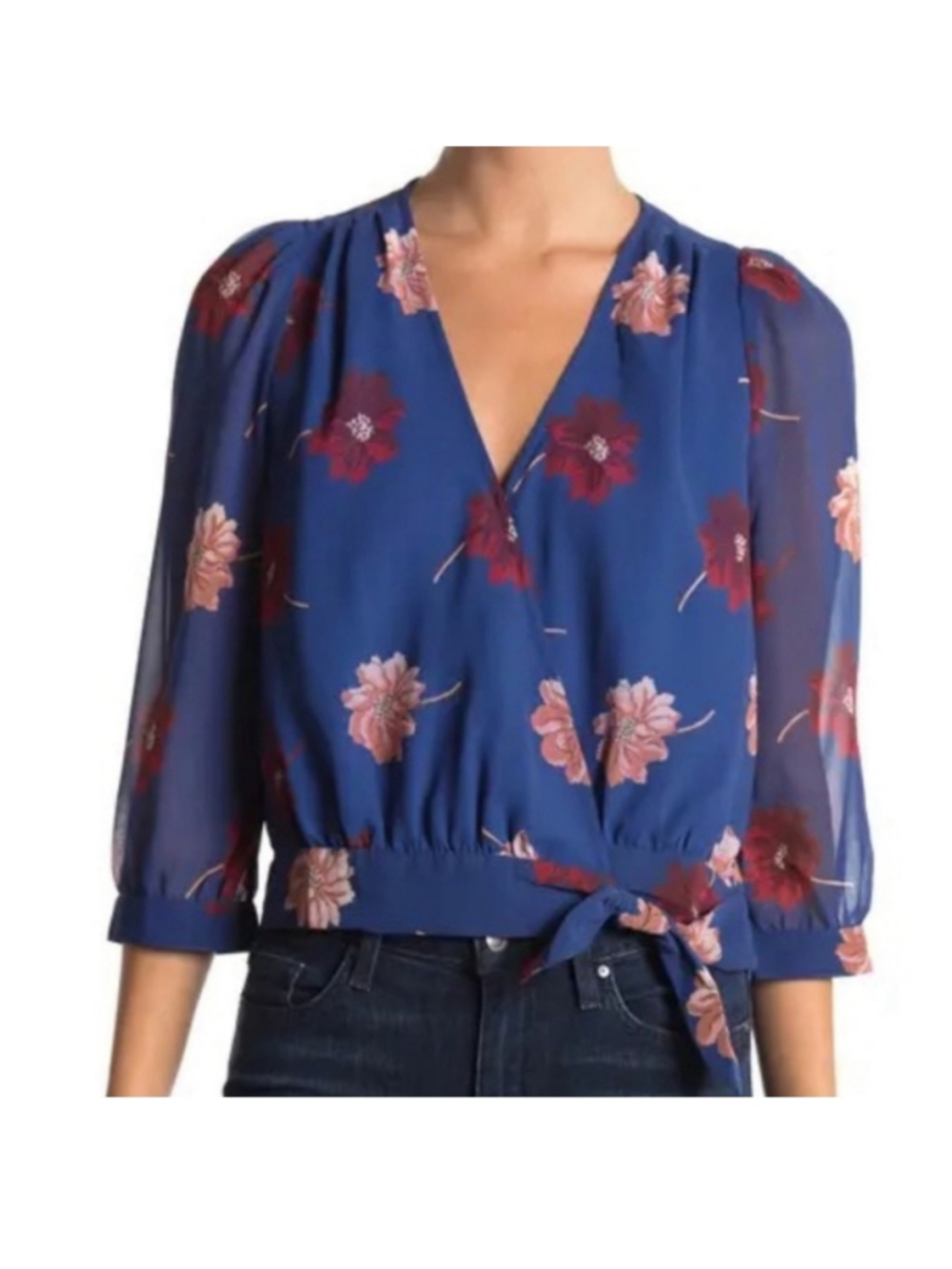 Women's NWOT Madewell Effie Floral Wrap Blouse Size M Blue Red